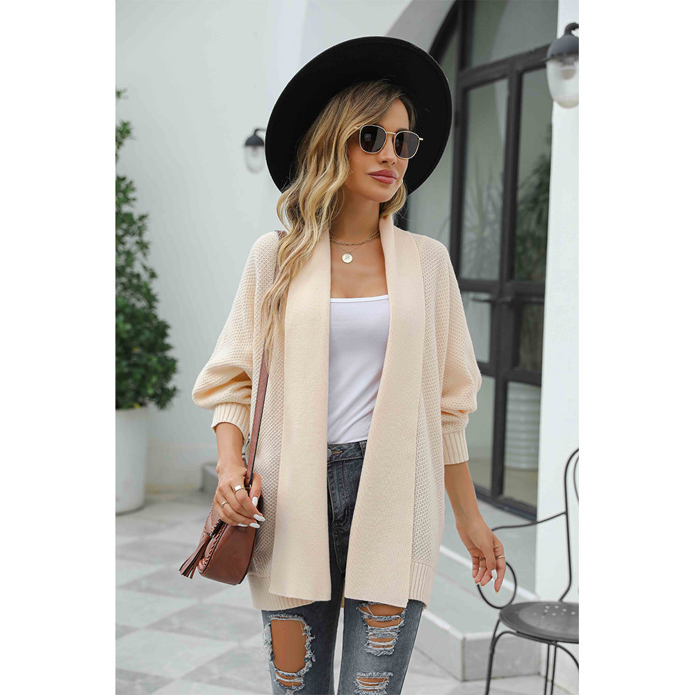 V For City Women's Open Front Cardigan Waffle Knit Sweater
