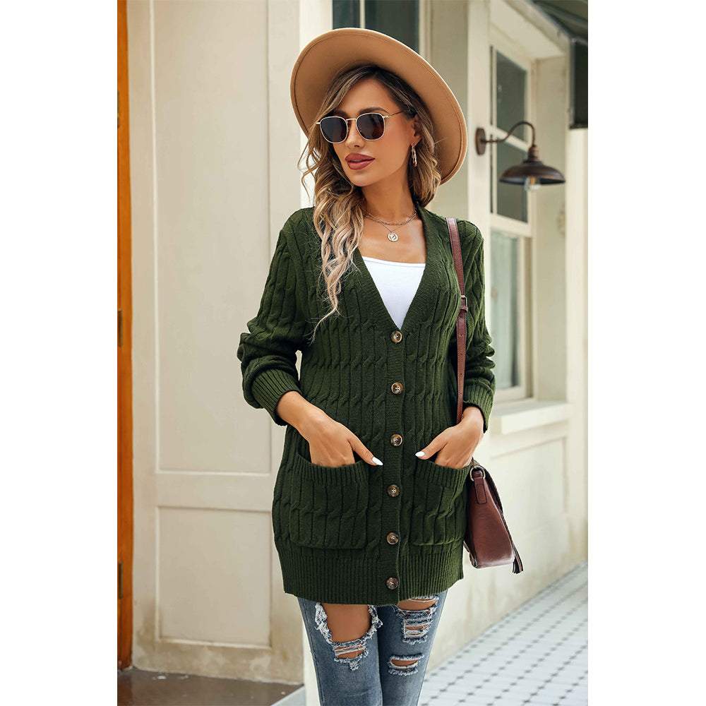 V For City Women's Knit V Neck Long Sleeve Button Front Cardigan with Pockets