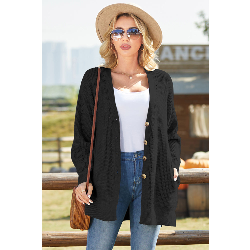 V For City Women's Button Down Cardigan Sweaters with Pockets Side Split Knit Long Sweater