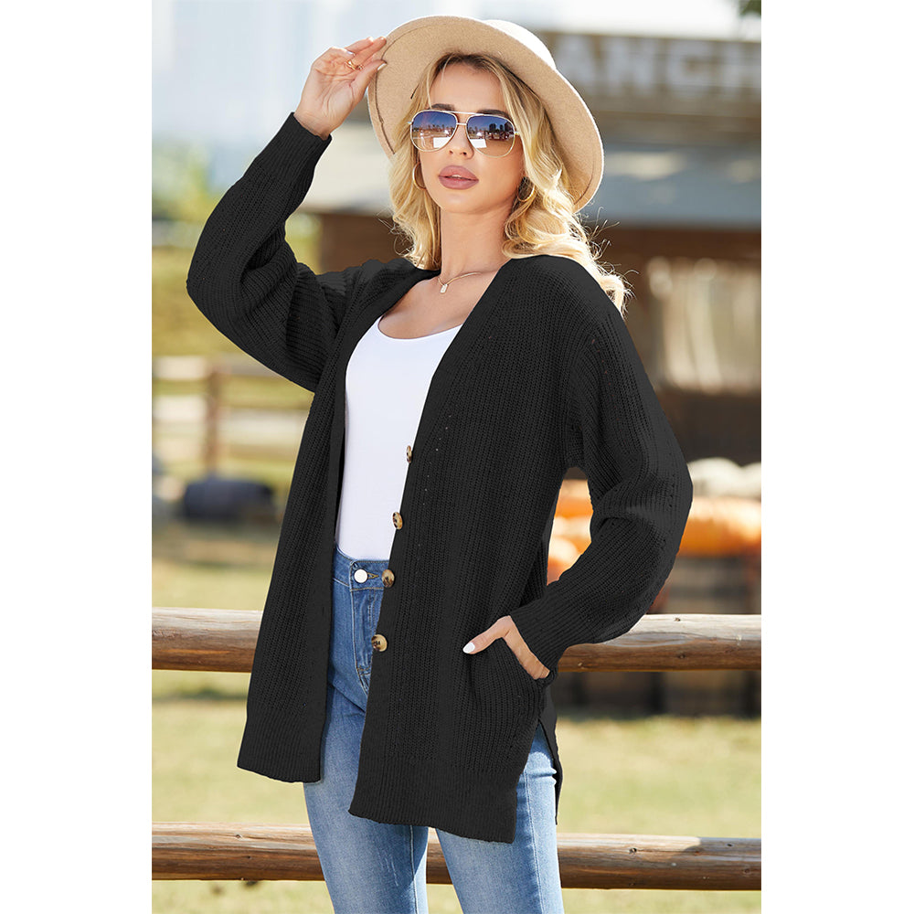 V For City Women's Button Down Cardigan Sweaters with Pockets Side Split Knit Long Sweater
