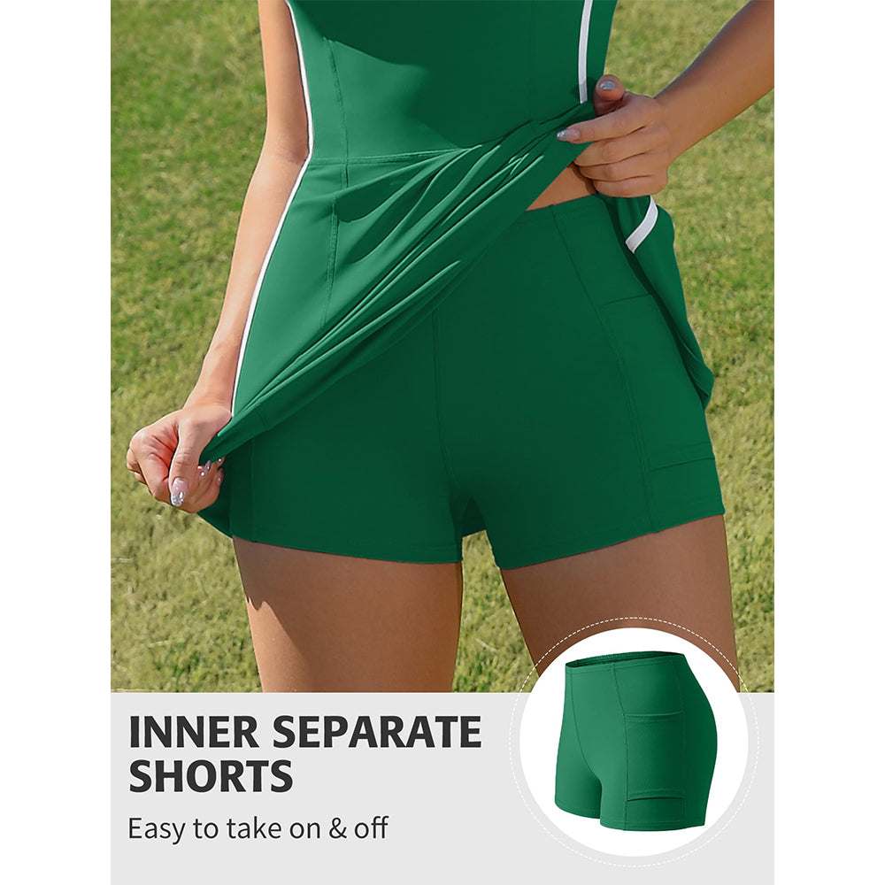 Attraco Women's Tennis Dresses with Shorts Pockets and Bra V Neck Racerback Golf Outfits Sport Dress