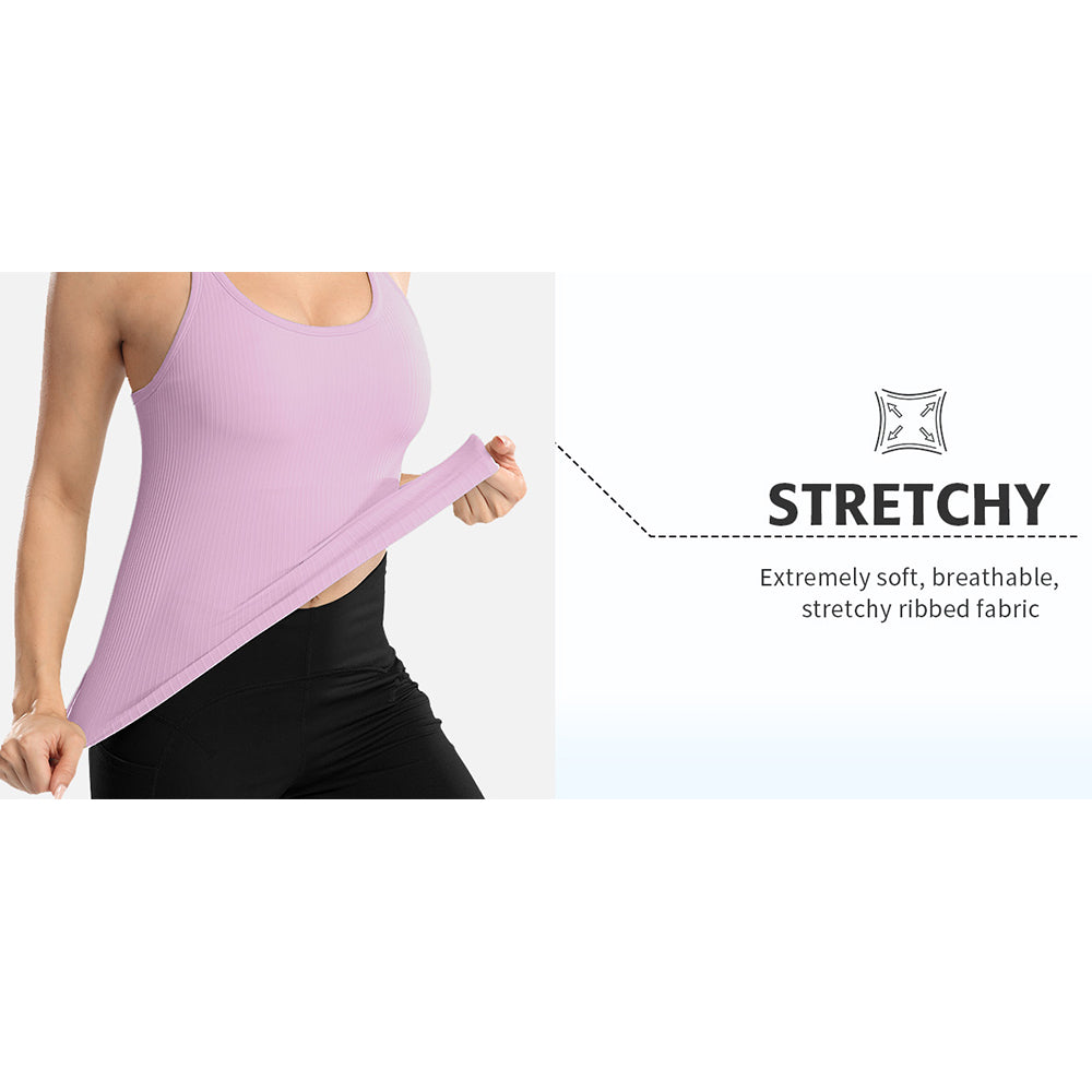 Attraco Women's Ribbed Workout Crop Tops with Built in Bra Yoga Racerback Tank Top Sport Tops Workout Tops