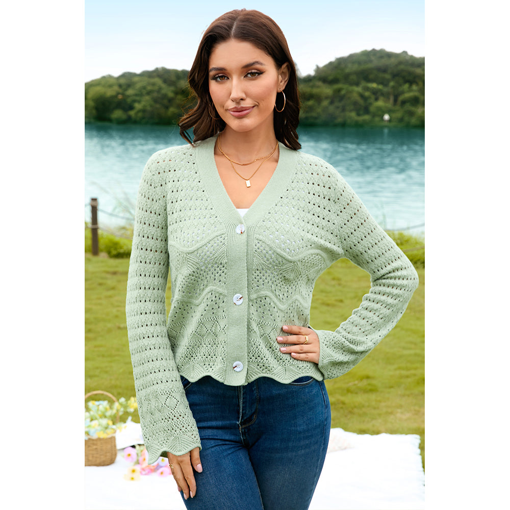 V For City Women's Crochet Knit Bell Sleeve V Neck Open Front Cropped Cardigan Sweaters
