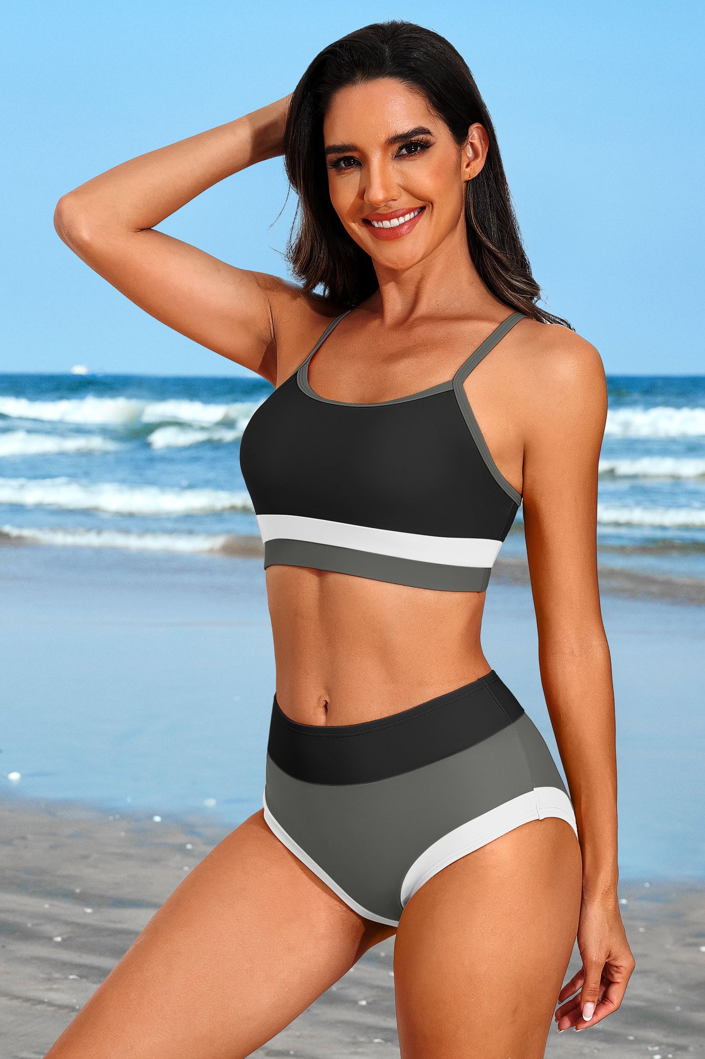 Color Block Two Piece Swimsuit Crop Top Bikini Set-7860