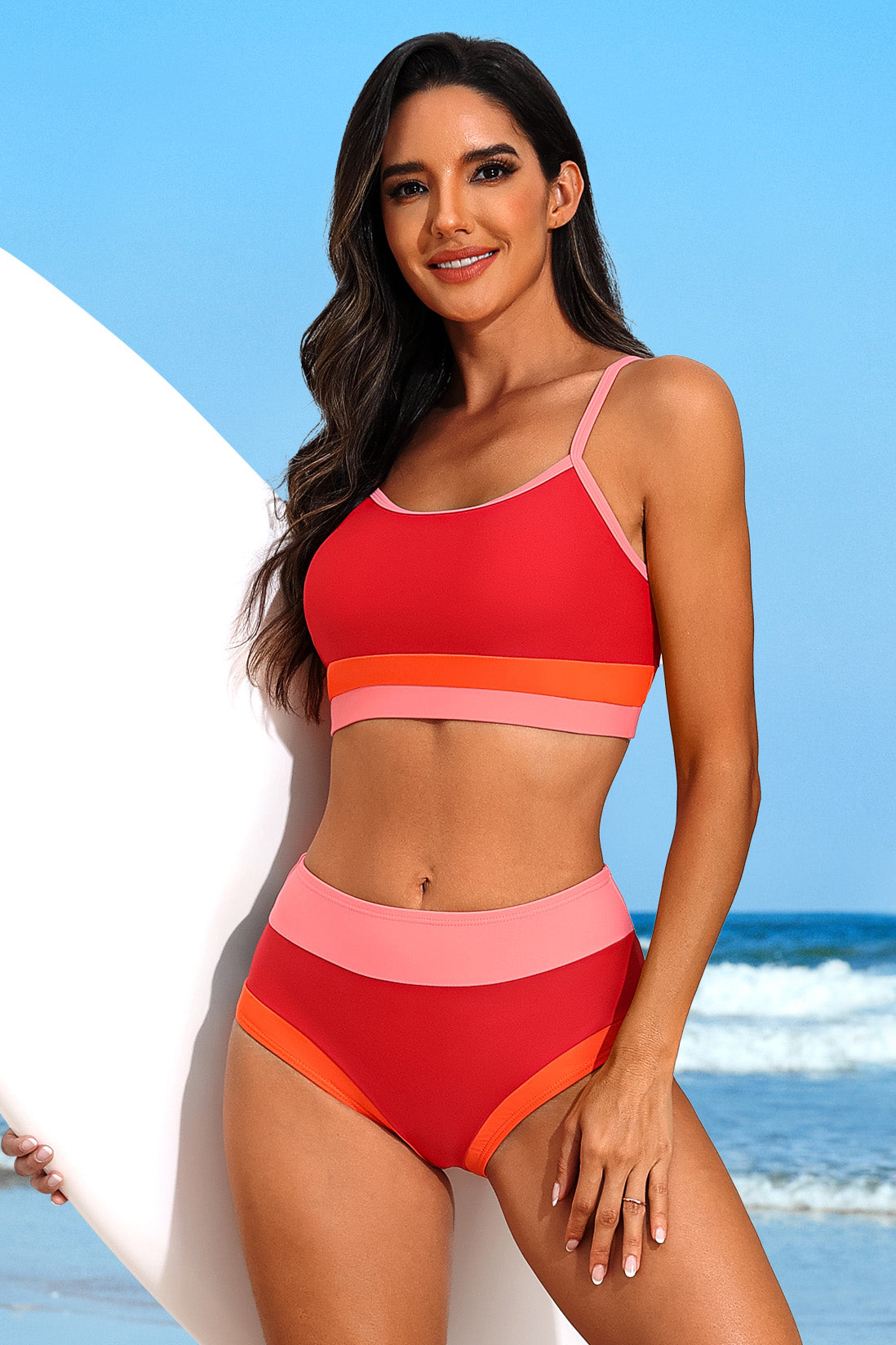 Color Block Two Piece Swimsuit Crop Top Bikini Set-7860