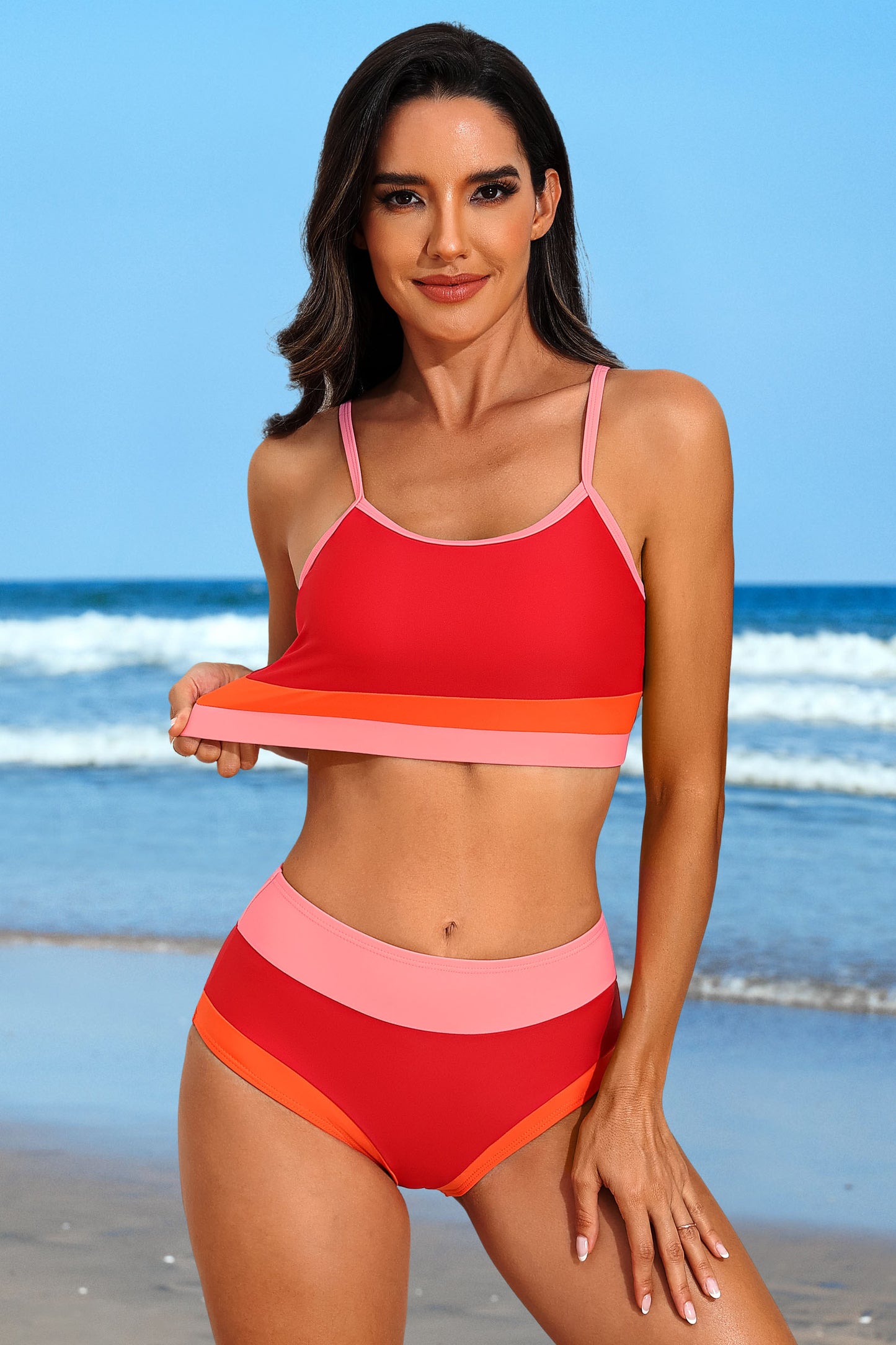 Color Block Two Piece Swimsuit Crop Top Bikini Set-7860
