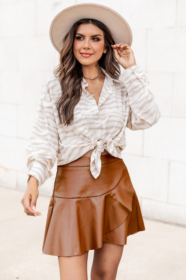 High Waist Ruffle Skirts Pu Leather Short Skirts-AL9929