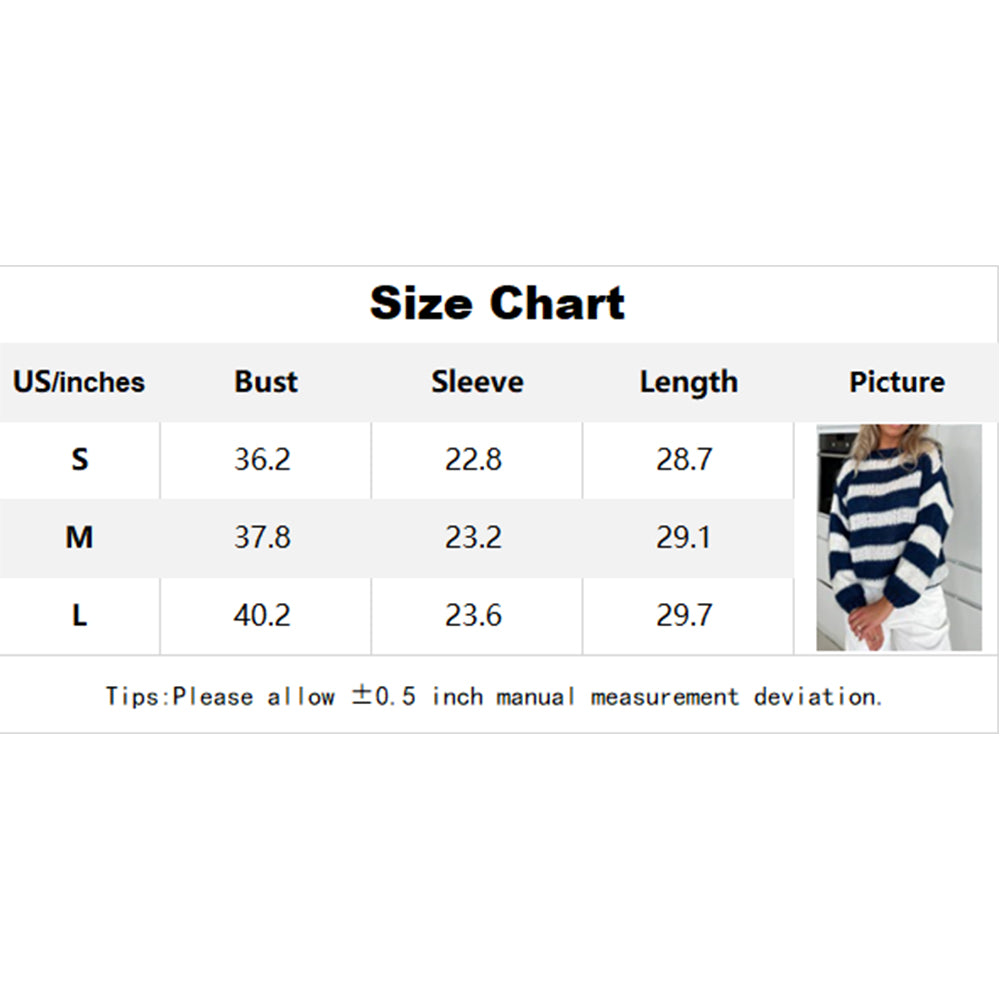 V For City 2025 Winter New Women's Round Neck Striped Loose Slouchy Long Sleeve Knit Sweater