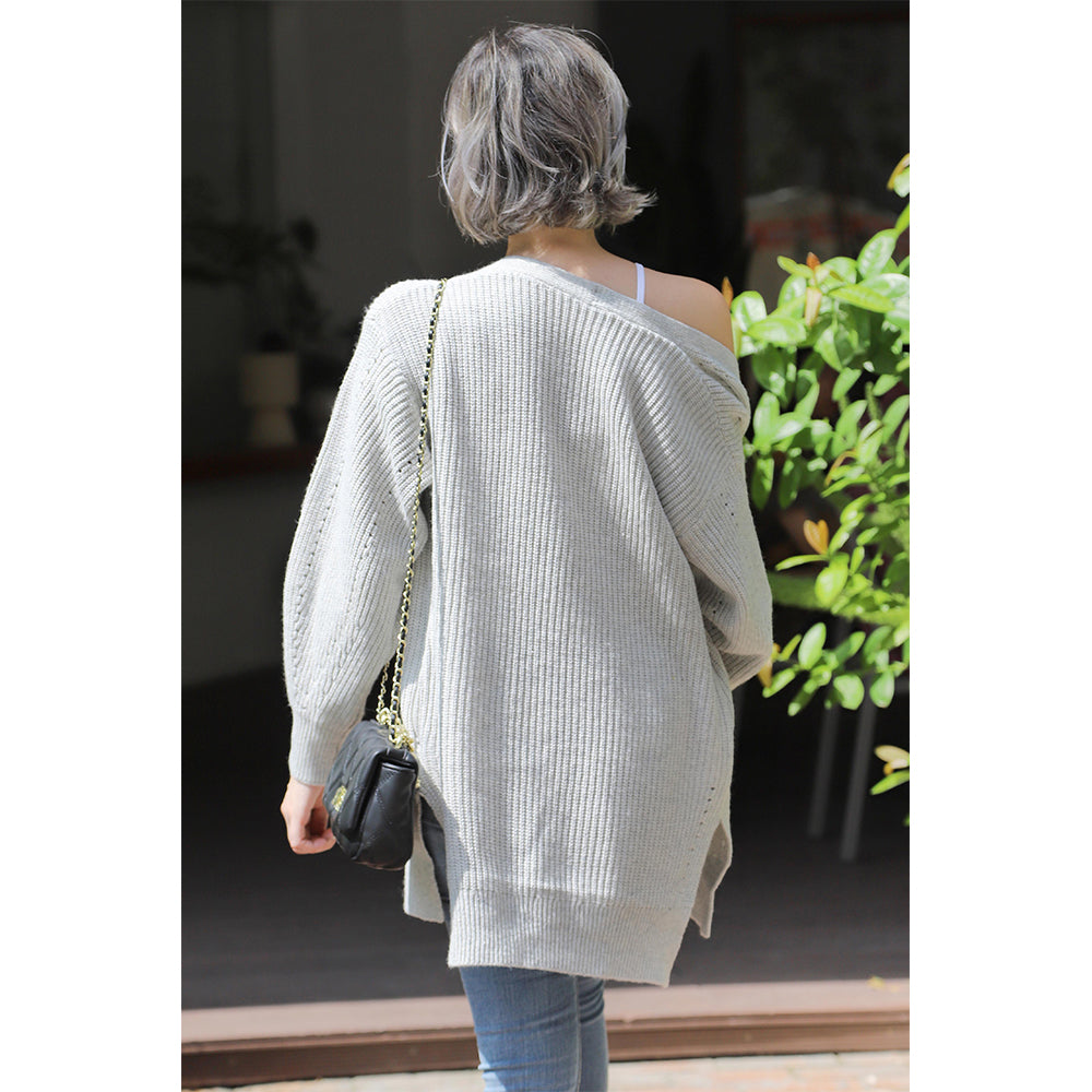 V For City Women's Button Down Cardigan Sweaters with Pockets Side Split Knit Long Sweater