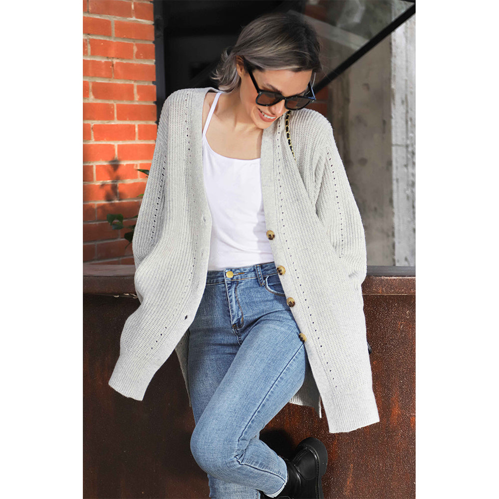 V For City Women's Button Down Cardigan Sweaters with Pockets Side Split Knit Long Sweater