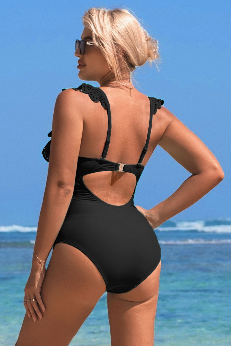 Ruffle V Neck One Piece Swimsuits-10196