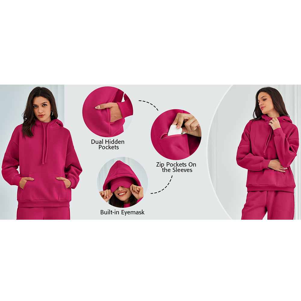 Attraco Women's Airplane Model Travel Hoodie Eye Mask Built in Long Sleeve Oversized Sweatshirt Fleece Hooded with Kangaroo Pocket