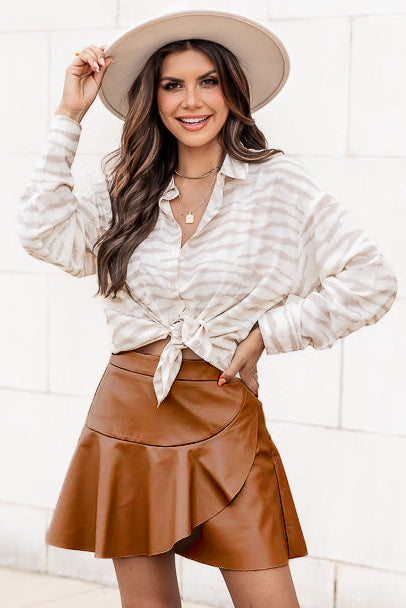 High Waist Ruffle Skirts Pu Leather Short Skirts-AL9929