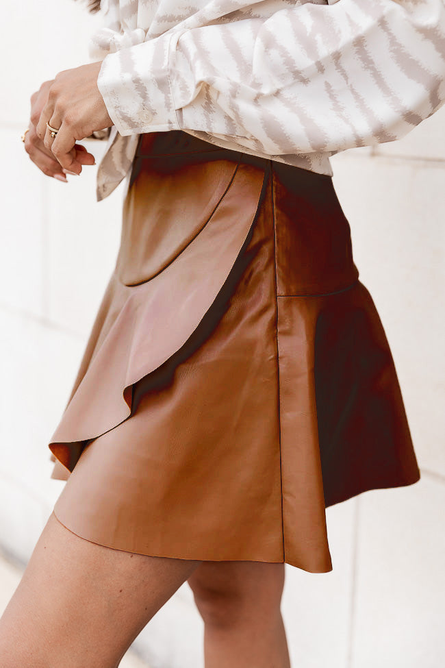 High Waist Ruffle Skirts Pu Leather Short Skirts-AL9929