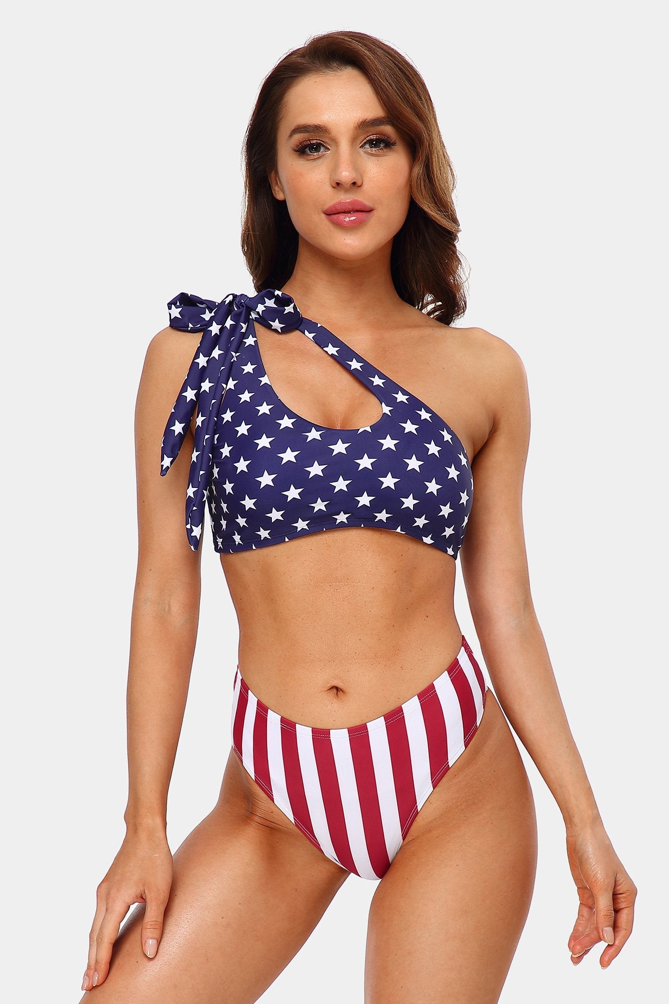 One Shoulder Sexy Bowknot Halter Bikini Swimsuit-7445