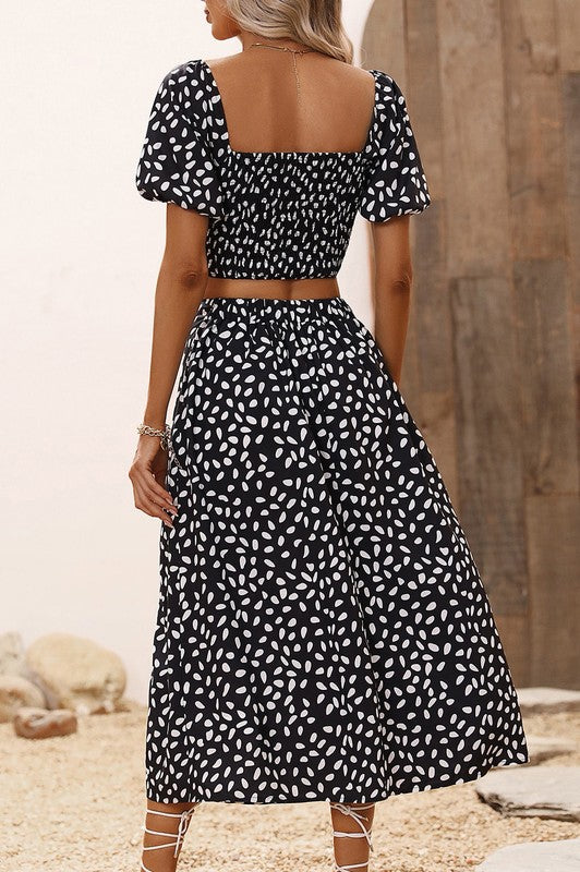 V Neck Top & Split Hem Skirt Set
