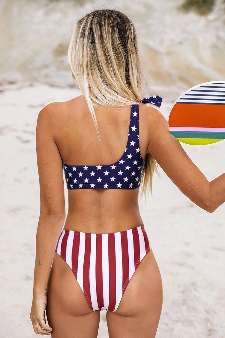One Shoulder Sexy Bowknot Halter Bikini Swimsuit-7445