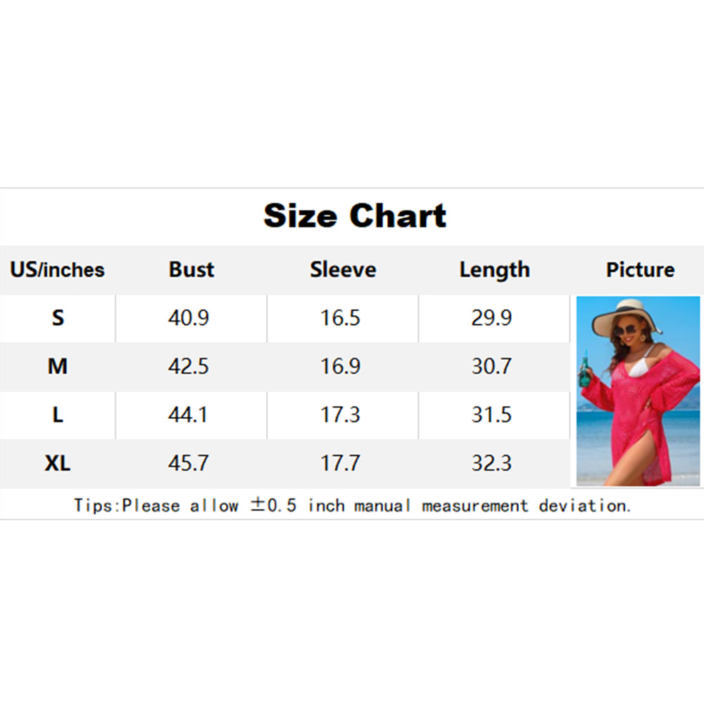 Charmo Women's Oversized Crochet Hollow Out V Neck Side Slit Sheer Mesh Long-Sleeve Cover Up