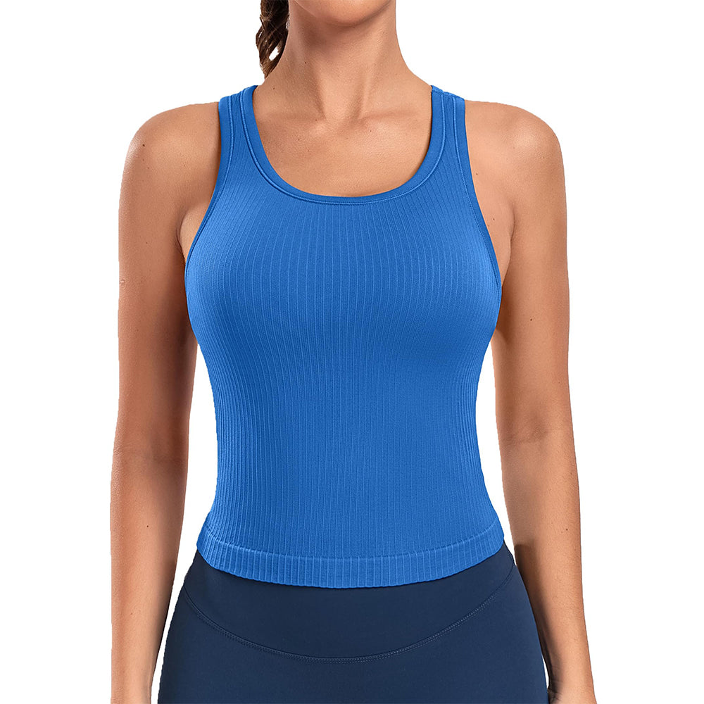 Attraco Women's Workout Tank Tops with Built in Bra Ribbed Seamless Yoga Tanks Tight Fit Sport Tops