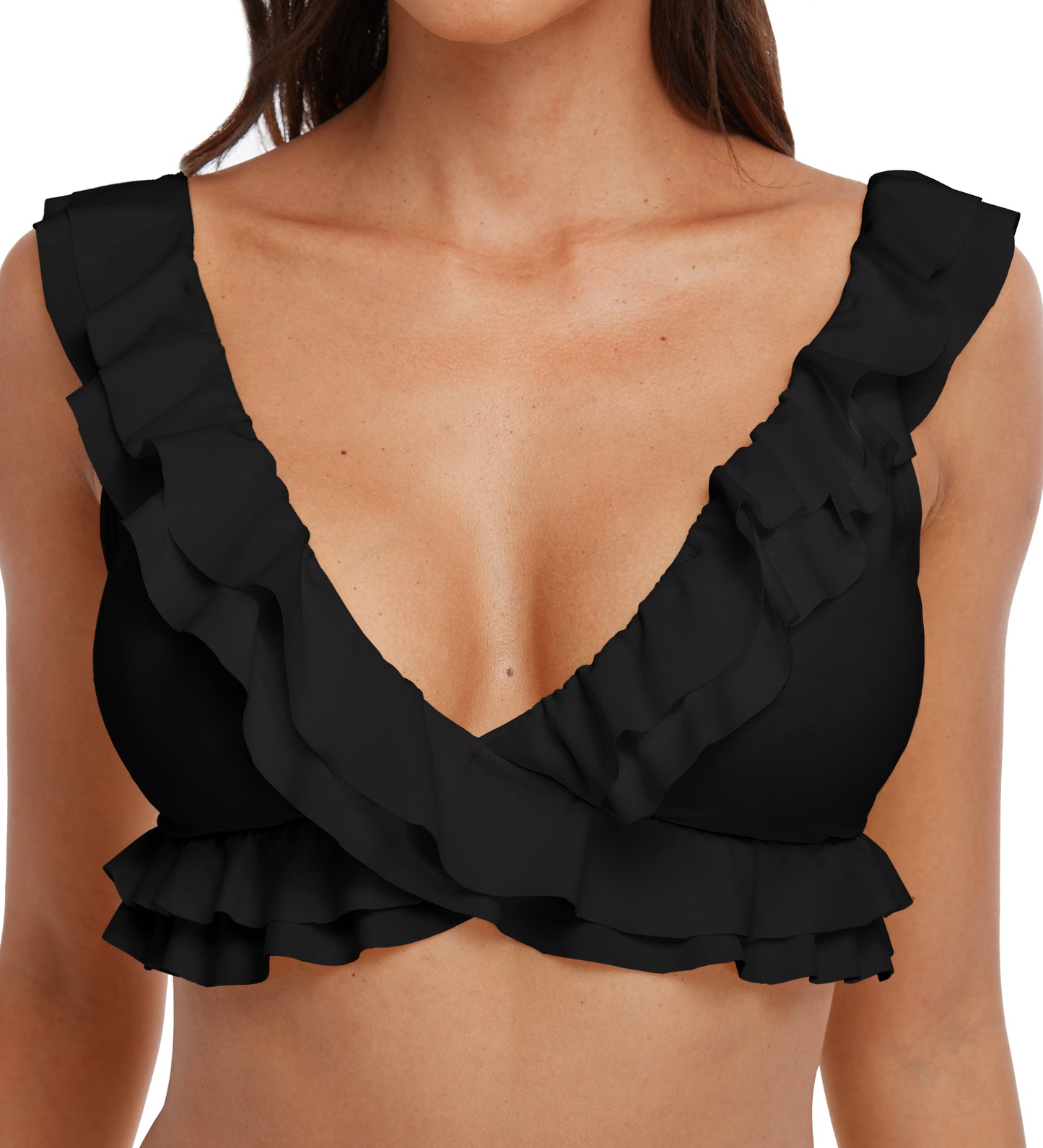 Solid V Neck Waisted Bikini Set-7316
