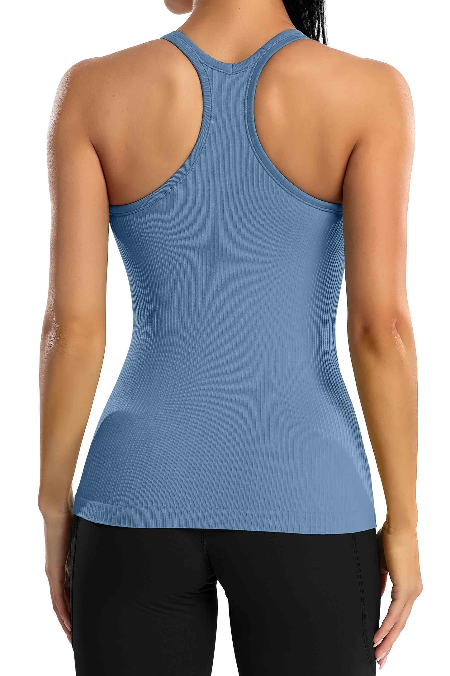 Ribbed Workout Tank Tops for Women with Built in Bra Tight Racerback Scoop Neck Athletic Top-2295