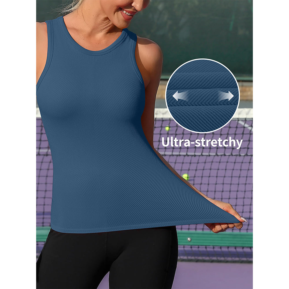 Attraco Women's Workout Tank Tops Seamless Full Length Gym Tops Athletic Yoga Top Built in Bra Sport Tops