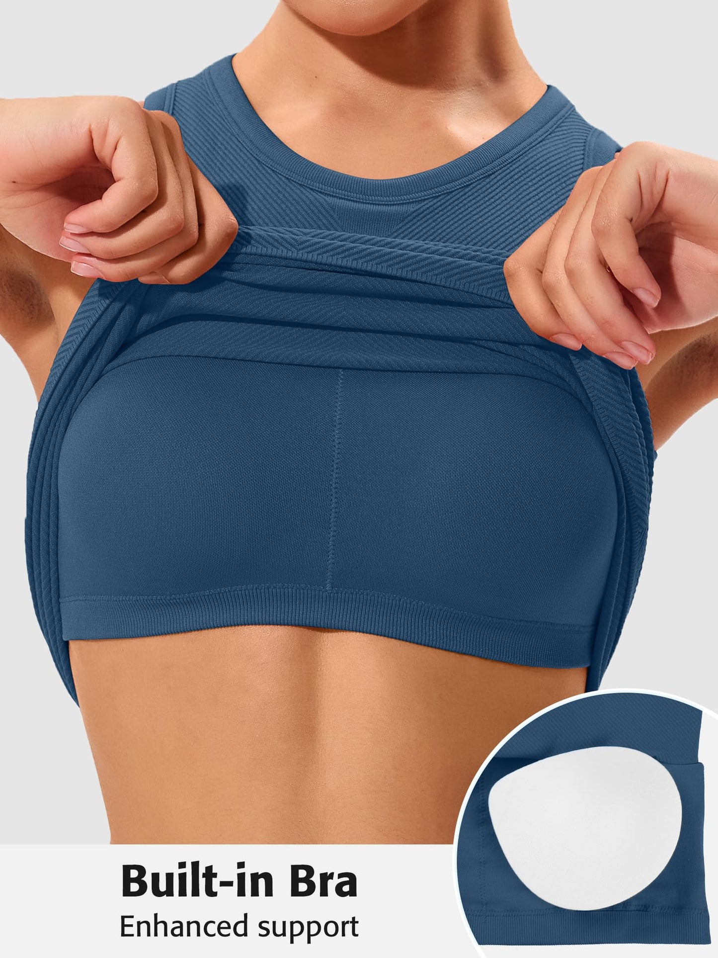 Attraco Women's Workout Tank Tops Seamless Full Length Gym Tops Athletic Yoga Top Built in Bra Sport Tops