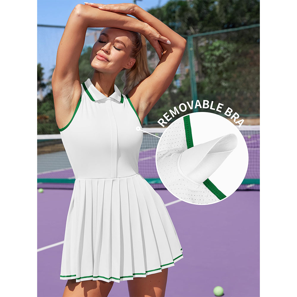 Attraco Women's Tennis Dresses Ribbed Polo Golf Dress Half Zip Pleated Workout Dress with Built in Shorts and Bra