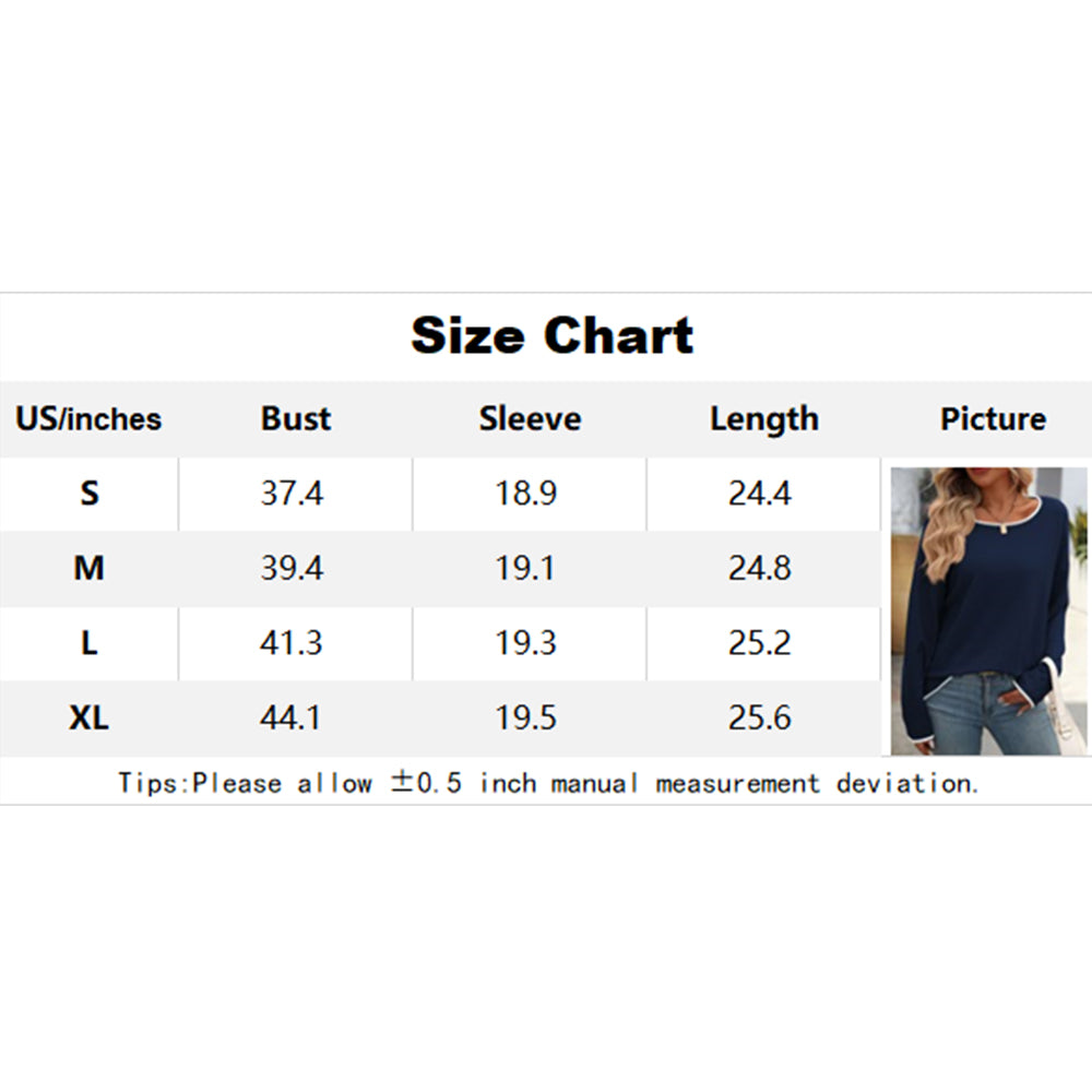 V For City Women's Contrast Trim Long Sleeve Crewneck Sweater Pollover Tops