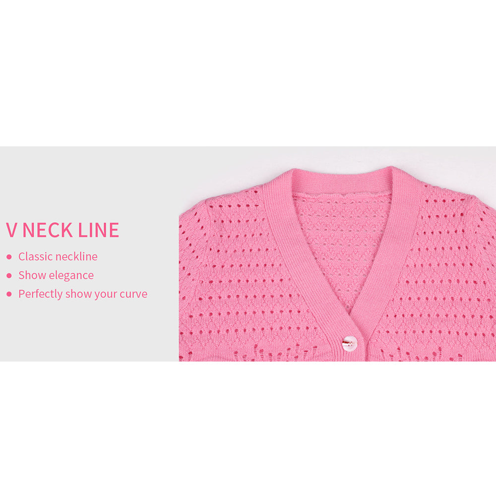 V For City Women's Crochet Knit Bell Sleeve V Neck Open Front Cropped Cardigan Sweaters