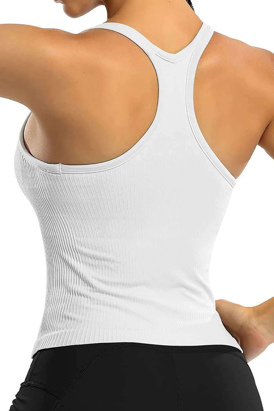 Women Ribbed Workout Crop Tops with Built in Bra Yoga Racerback Tank Top -2399