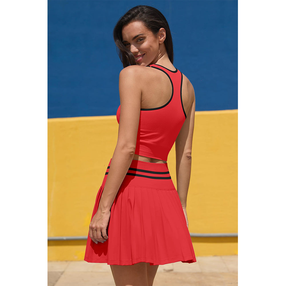 Attraco Women's High Waisted Pleated Skirt Sets Seamless Colorblock Golf Outfits 2 Piece Tennis Dresses