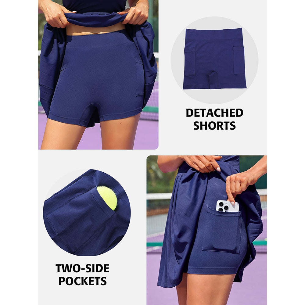 Attraco Women's Tennis Dress with Built in Shorts and Bra Pleated Golf Dress Seamless Athletic Dress