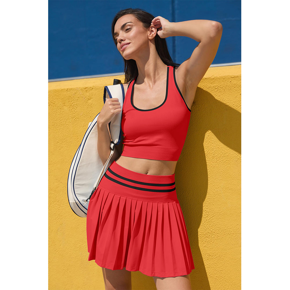 Attraco Women's High Waisted Pleated Skirt Sets Seamless Colorblock Golf Outfits 2 Piece Tennis Dresses