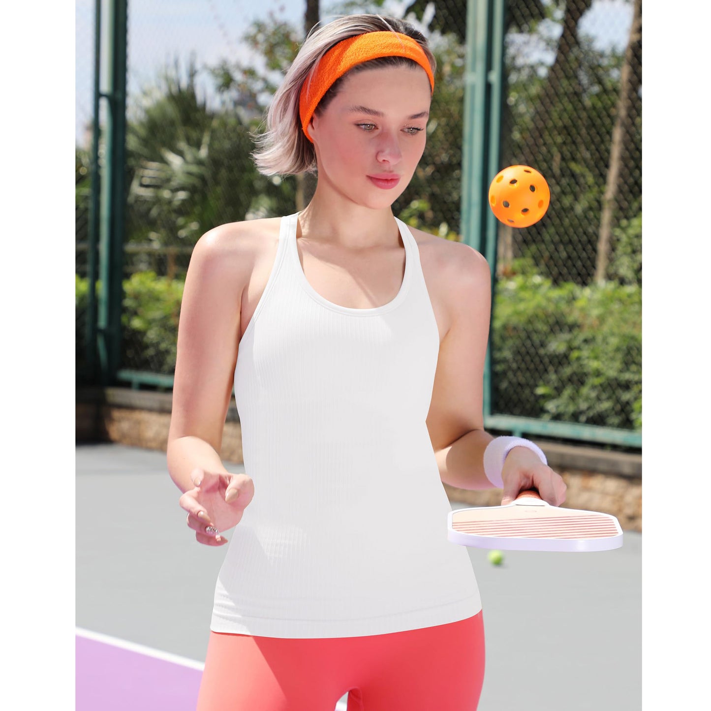 Attraco Women's Ribbed Workout Tank Tops with Built in Bra Tight Racerback Scoop Neck Athletic Top