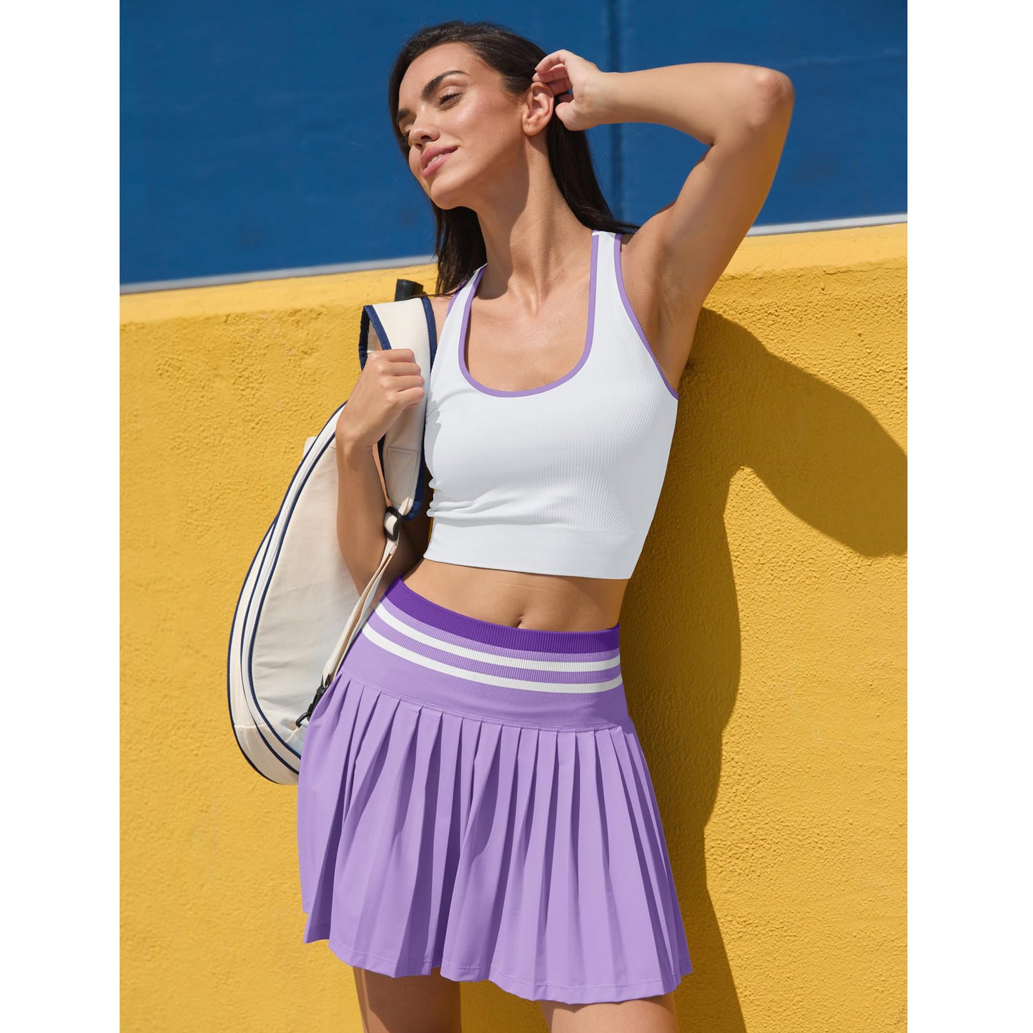 High Waist Pleated Skirt Two Piece Tennis Dress-AMB20575