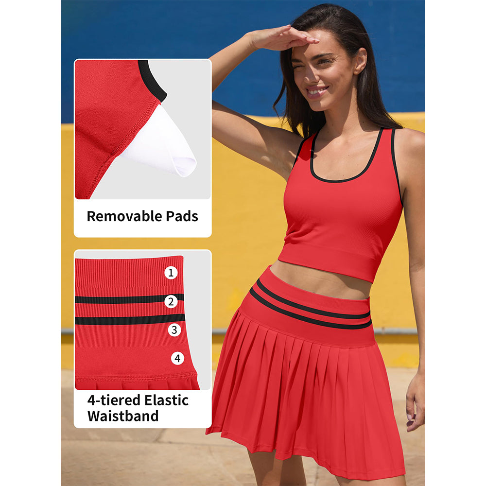 Attraco Women's High Waisted Pleated Skirt Sets Seamless Colorblock Golf Outfits 2 Piece Tennis Dresses