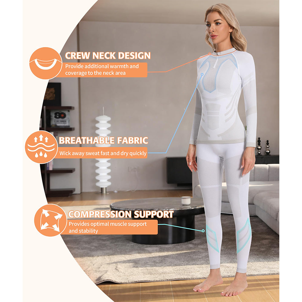 Attraco Women's Thermal Base Layer Set for Skiing Quarter Zip Thermal Underwear for Cold Weather
