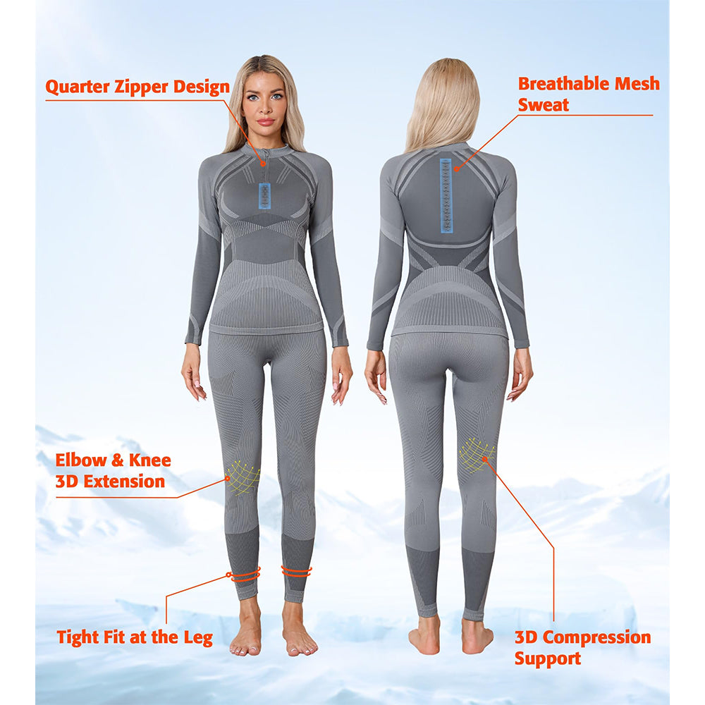 Attraco Women's Thermal Underwear Sets Half Zip Long Johns Underwear Thermal Wear Thermal Set For Winter