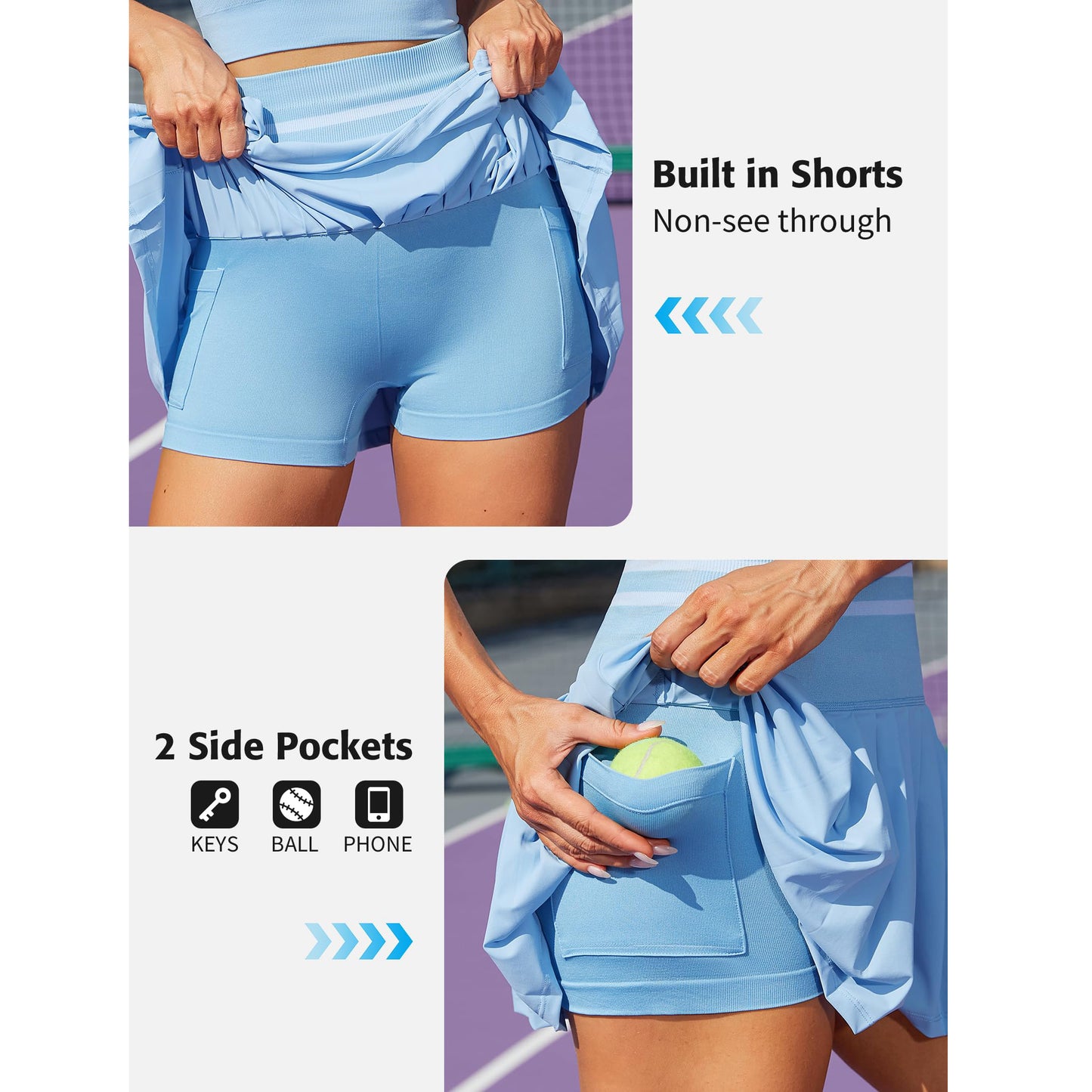 High Waist Pleated Skirt Two Piece Tennis Dress-AMB20575