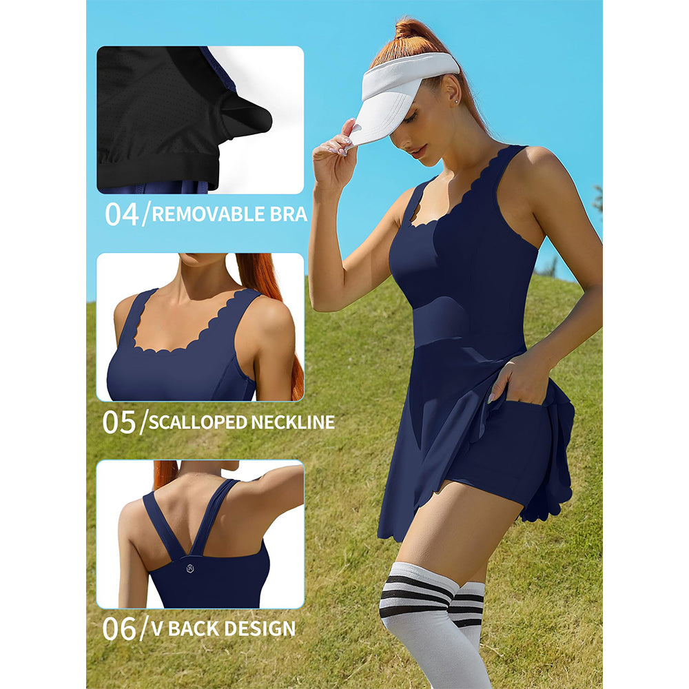 Attraco Women's Tennis Dress with Shorts Workout Golf Skirts with Pockets Athletic Dresses Sport Dresses