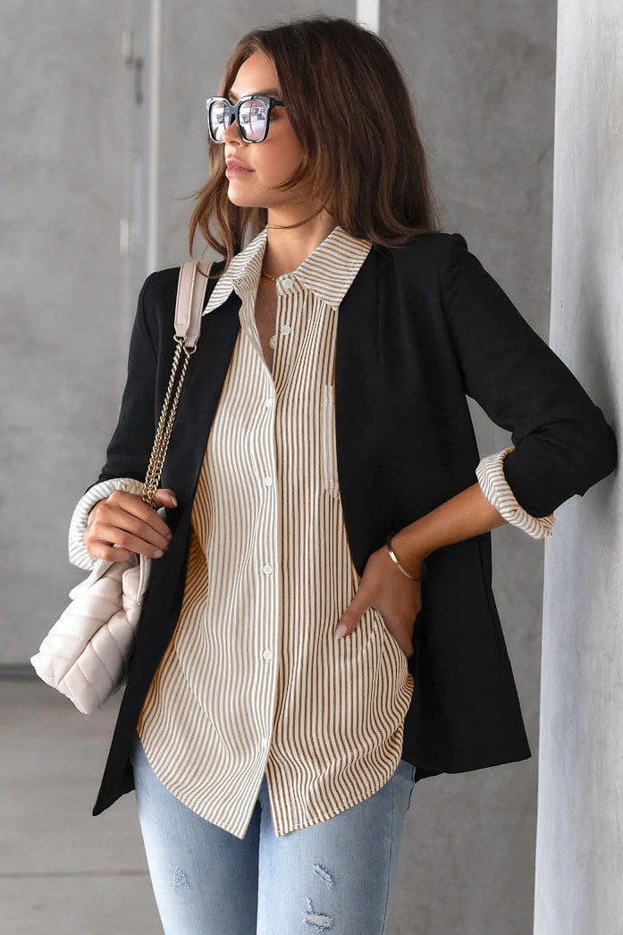 Striped Button Down Blouses Long Sleeve Shirts -AL9502