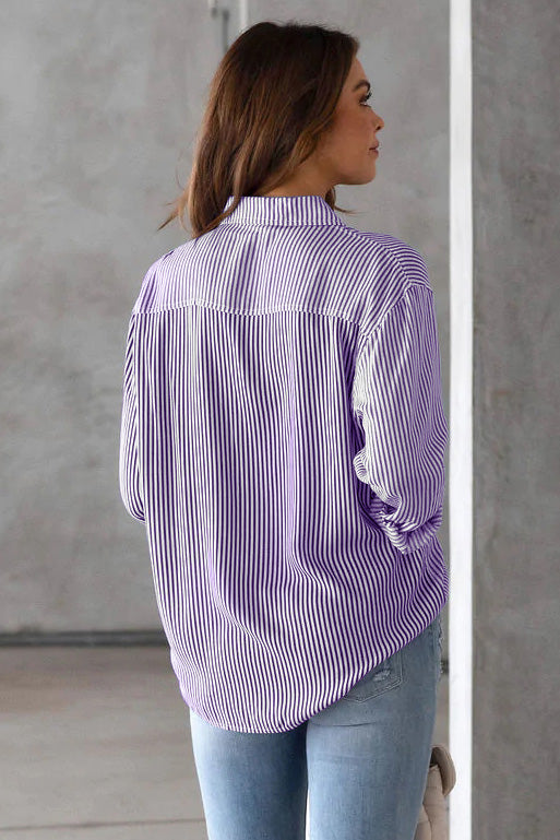 Striped Button Down Blouses Long Sleeve Shirts -AL9502