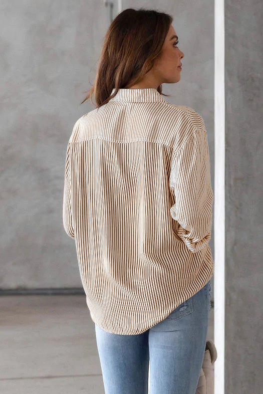 Striped Button Down Blouses Long Sleeve Shirts -AL9502
