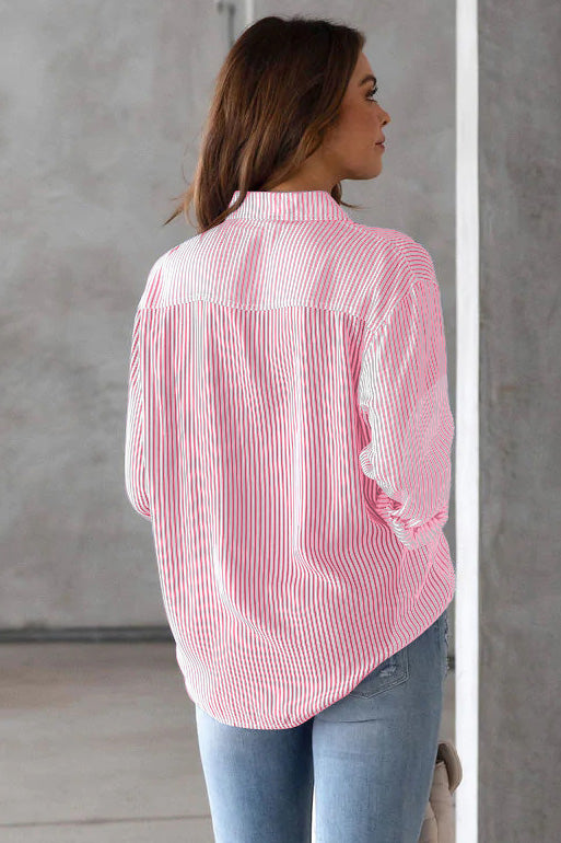 Striped Button Down Blouses Long Sleeve Shirts -AL9502