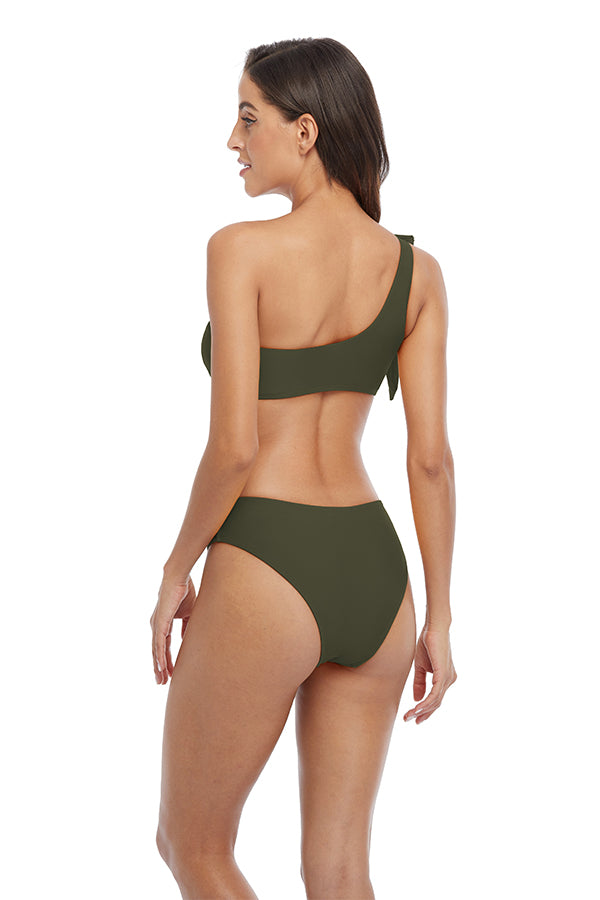 One Shoulder Sexy Bowknot Halter Bikini Swimsuit-7445