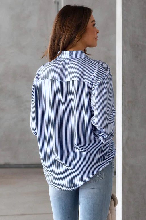 Striped Button Down Blouses Long Sleeve Shirts -AL9502