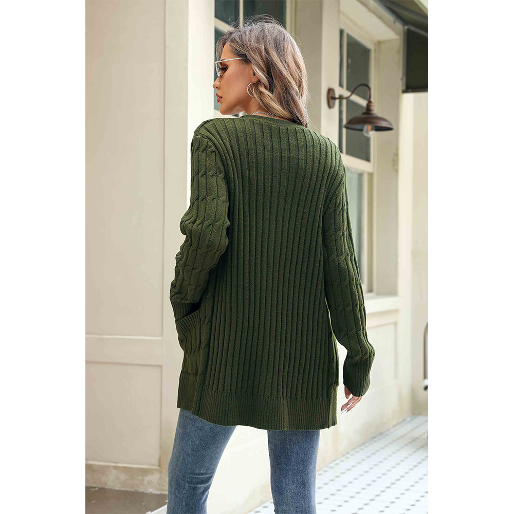 V For City Women's Knit V Neck Long Sleeve Button Front Cardigan with Pockets