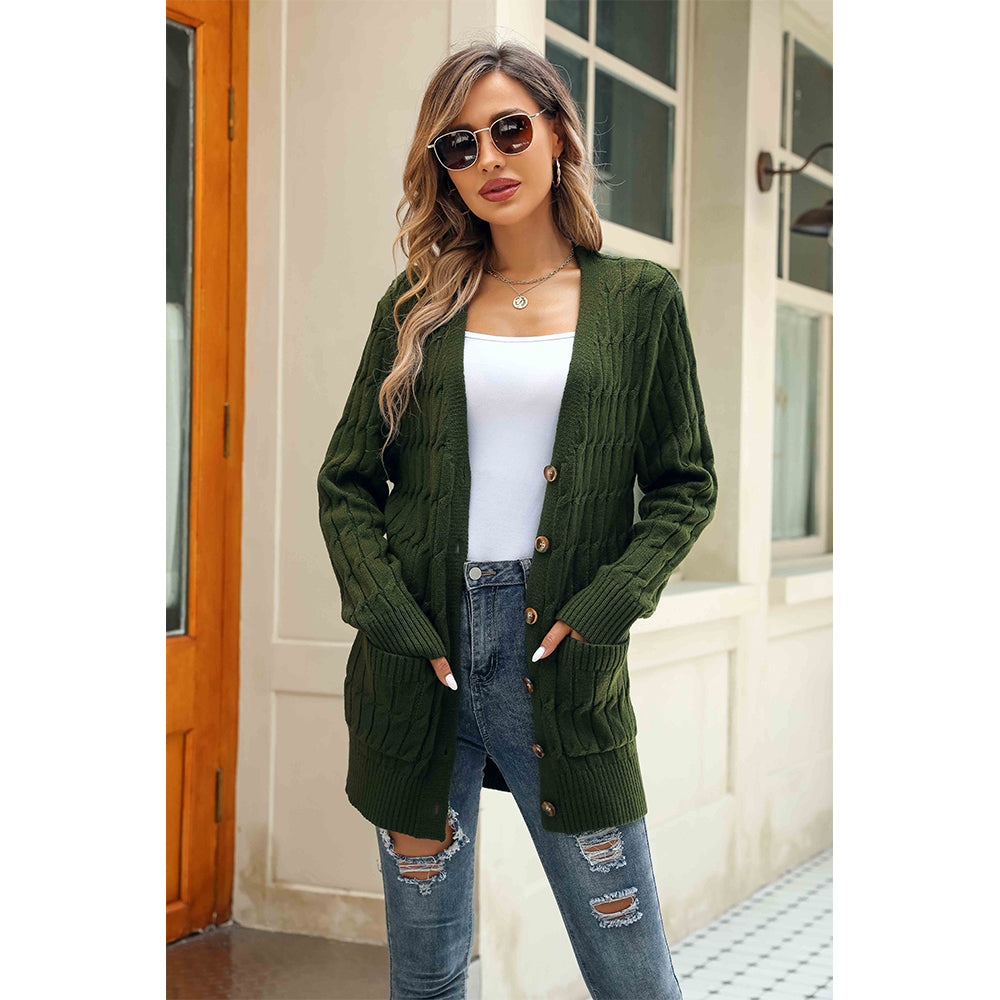 V For City Women's Knit V Neck Long Sleeve Button Front Cardigan with Pockets