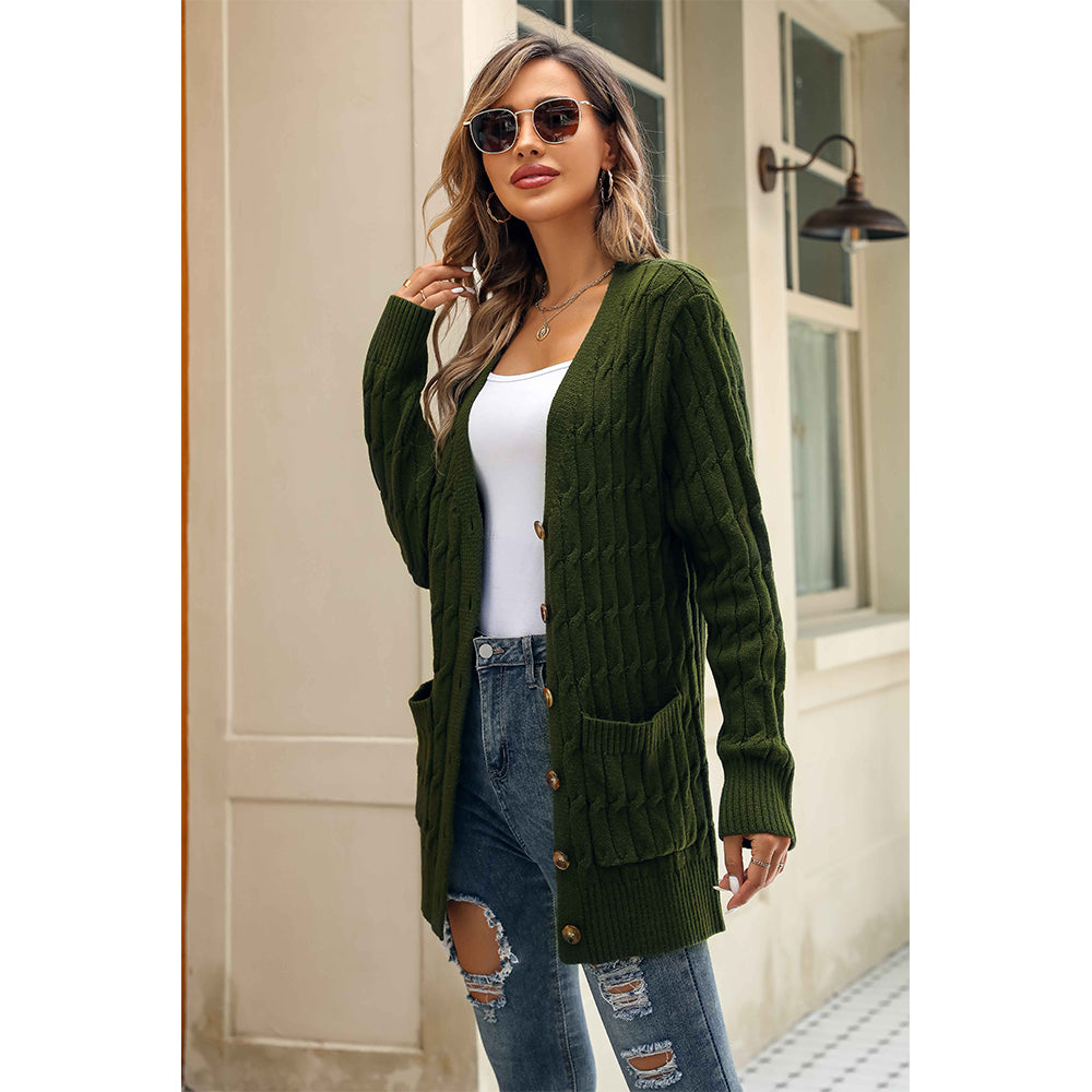 V For City Women's Knit V Neck Long Sleeve Button Front Cardigan with Pockets